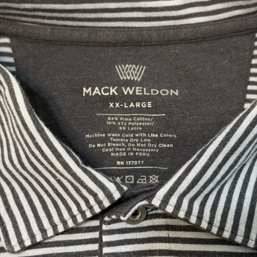 Mack Weldon Men's Size 2XL Blue Stretch Cotton Striped Short Sleeve Polo Shirt